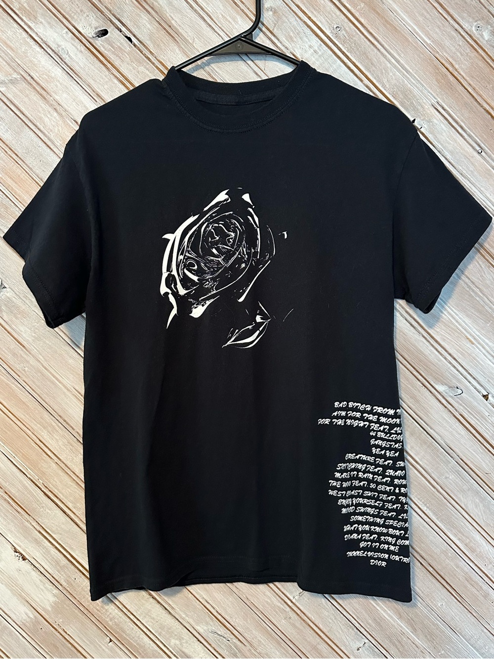 Pop Smoke Black Short-Sleeve Tee with White Rose Graphic